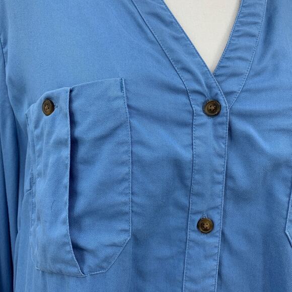 J Jill Shirt Women L Large Copen Blue Tab Sleeve Button Up Pockets Long Sleeve - Picture 5 of 14